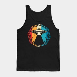 Flying Saucer in a forest retro Tank Top